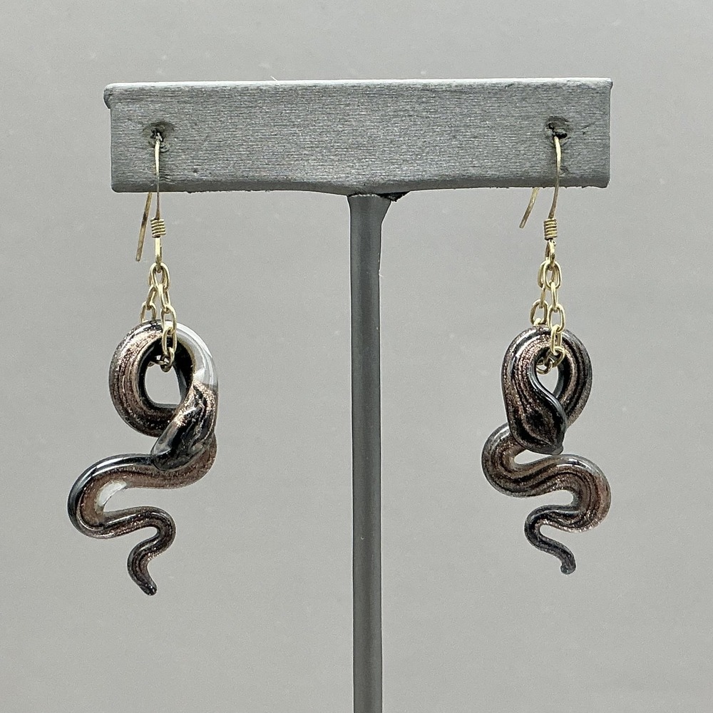 Earrings Black Glass Snake Dangle Drop Womens Gold Tone Hook Fashion Jewelry